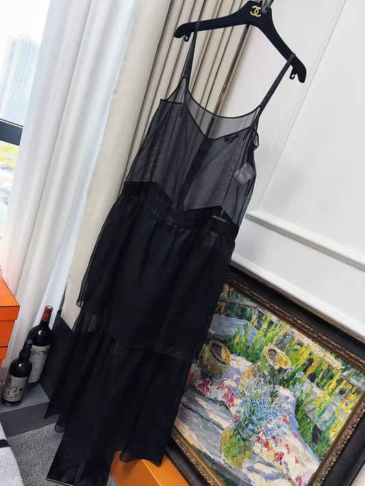 Chanel 24S  black silk organza slip dress