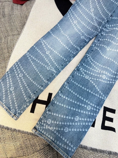 Chanel 25P blue pearl print jeans