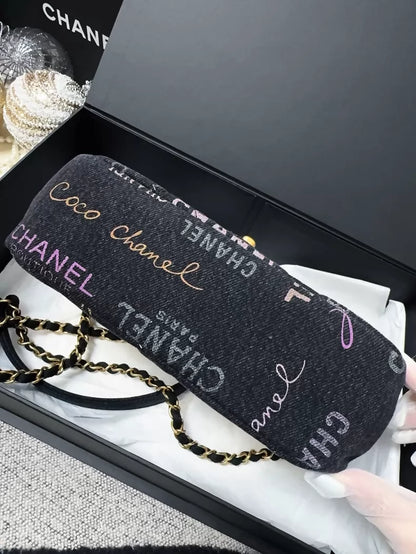Chanel 22p dark grey denim crossbody bag