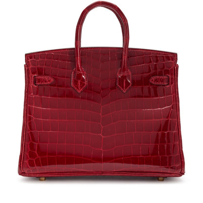 Hermes birkin 25 Red shiny crocodile leather gold hardware