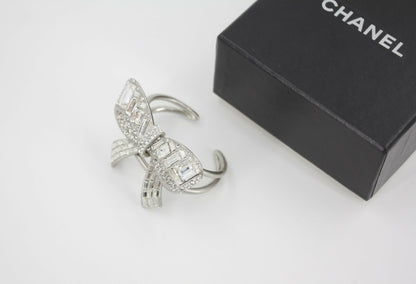 Chanel Vintage 08P Rhinestone Spring Silver Bow Brooch