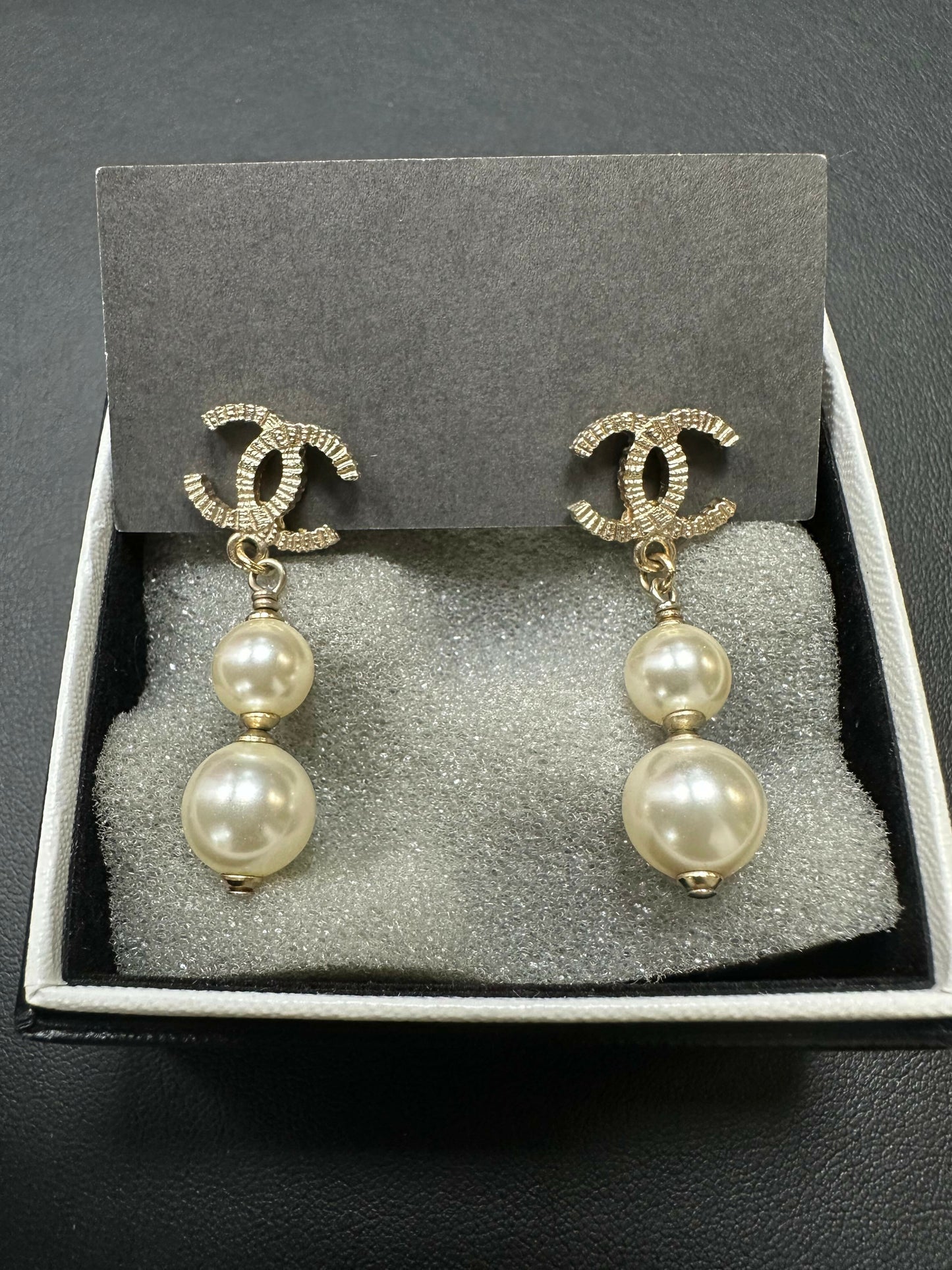 Chanel Vintage 2006 Imitation Pearl & Metal CC Motif Pendant Earrings