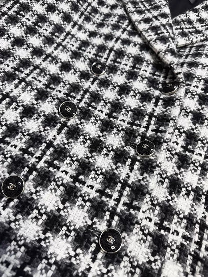 Chanel 21B black and white tweed coat