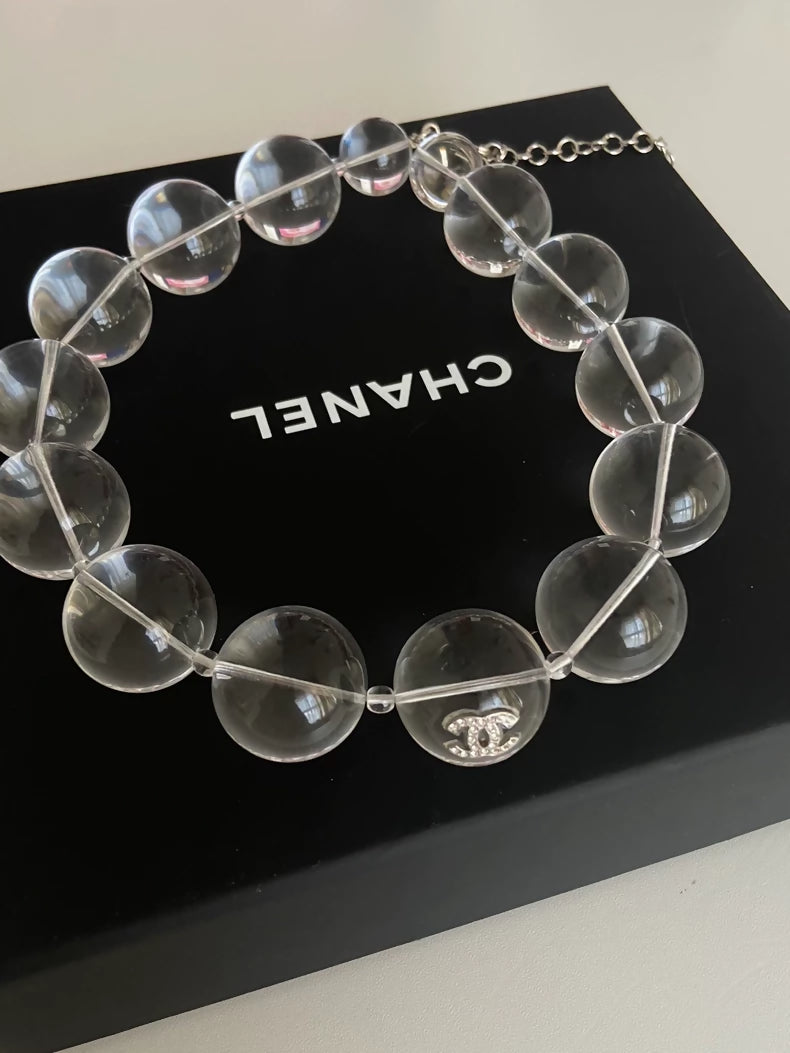 Chanel 18S Waterfall Collection Transparent Bead Choker Necklace