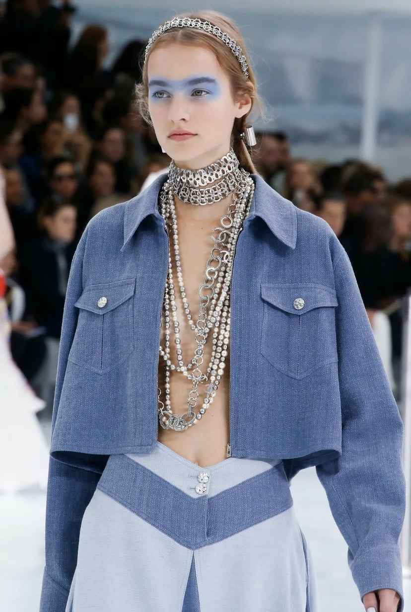 Chanel 16S Airlines 3 Strand 4 CC Extra Long Black Gold Mirror Statement Necklace