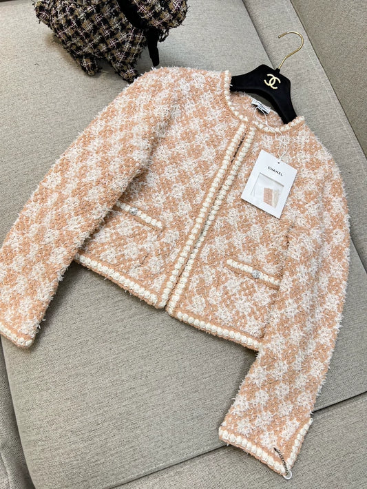 Chanel 23s orange tweed cardigan
