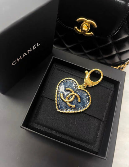 Chanel 24p Denim Blue Heart Keychain