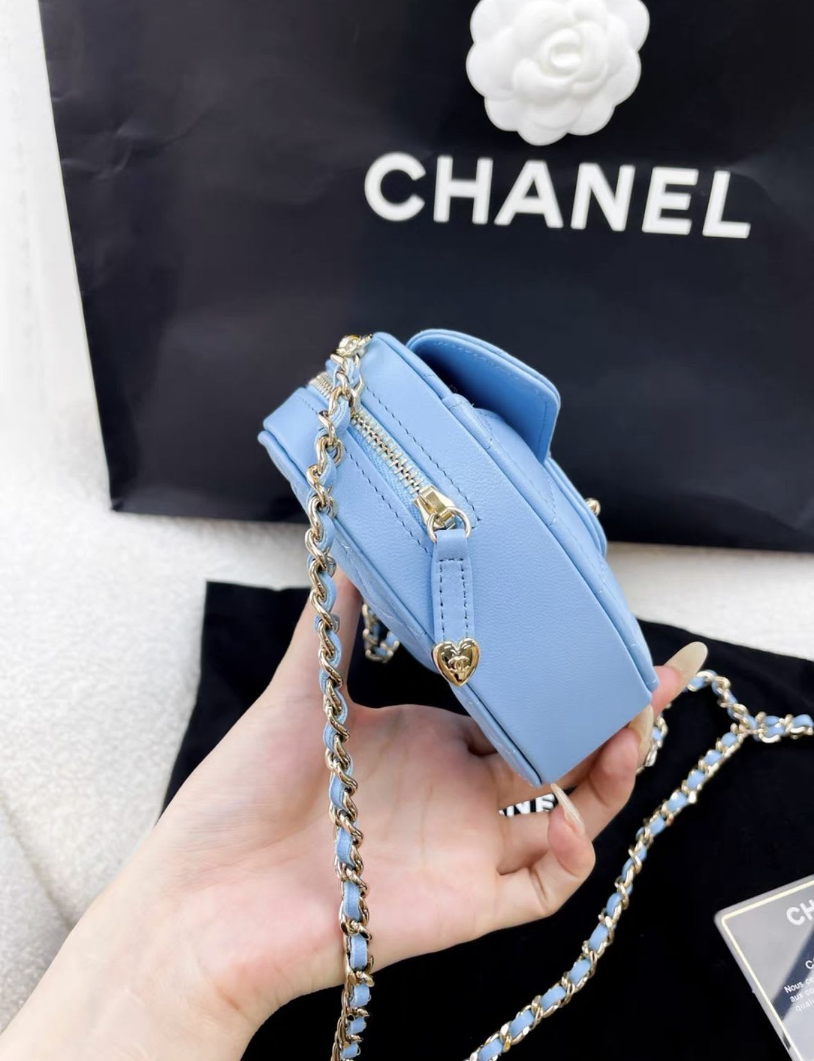 Chanel 22S baby blue small heart bag