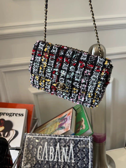 Chanel 25C Limited Edition Multi-Color tweed Sequin Mini CF