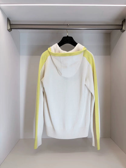 Chanel 25C White Yellow Cashmere Hooded Cardigan