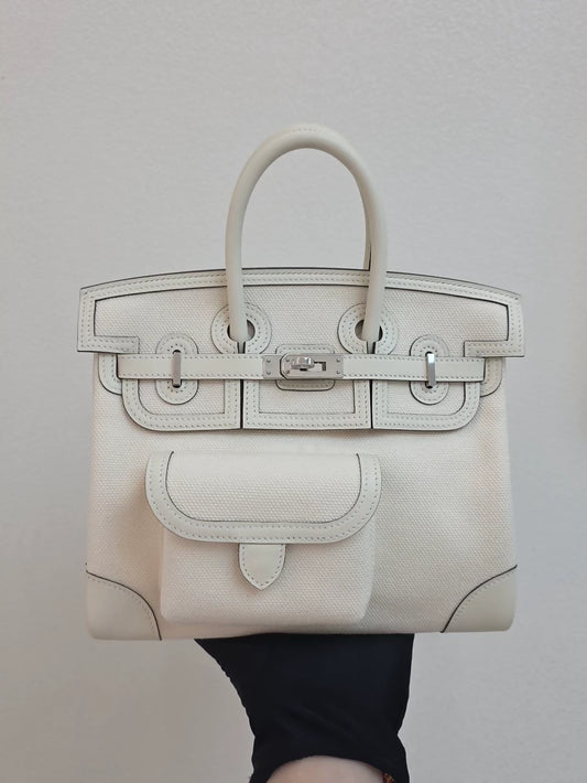 Hermes Birkin 25 cargo Nata toile & swift leather palladium hardware