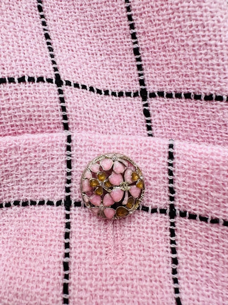 Chanel 24S pink black plaid bathrobe-style belted jacket