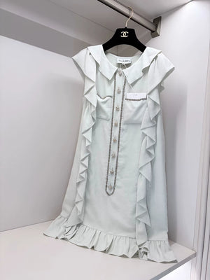 Chanel 23S Mint Green Silk Ruffled Dress