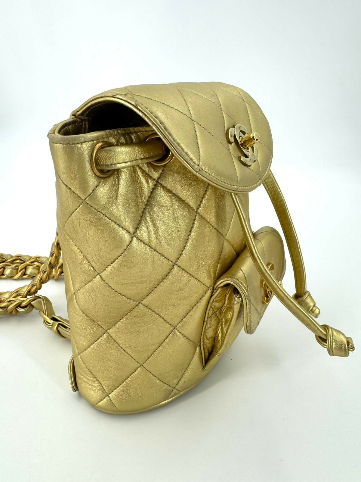 Chanel Vintage 91-94 Lambskin Leather Gold Quilted CC Hardware Mini Duma Backpack