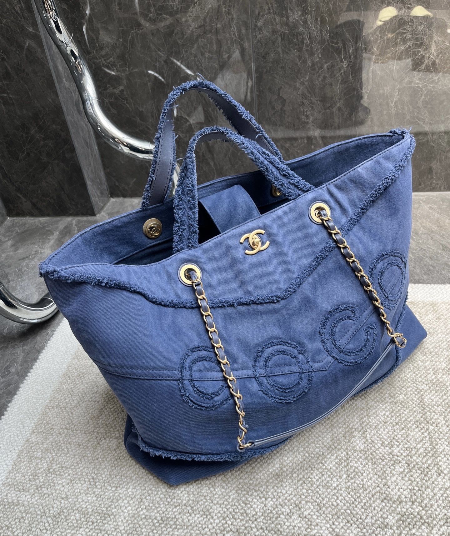 Chanel denim coco beach bag