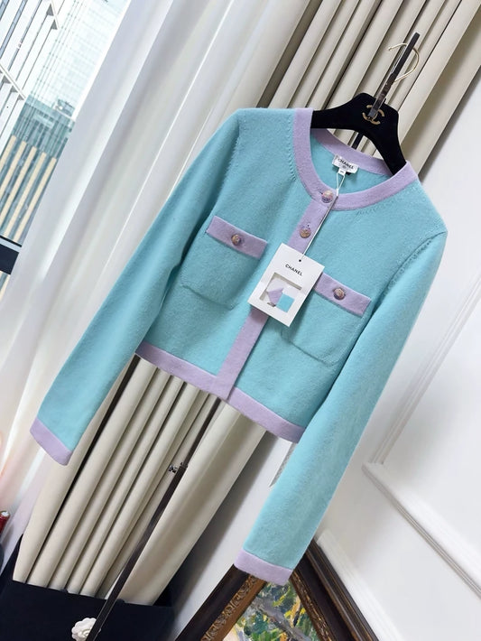 Chanel 24C blue, pink and purple cashmere cardigan