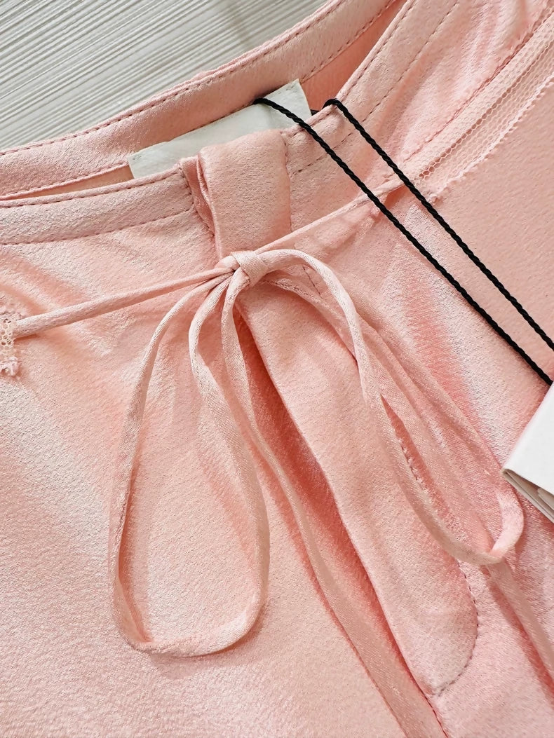 YSL Saint Laurent 26 peach pink silk shorts