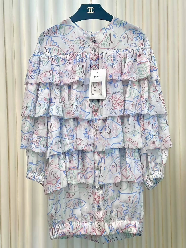 Chanel 25C Silk Ocean Pattern Dress