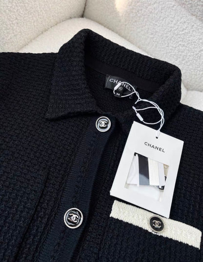 Chanel 24P black white edge knitted cardigan