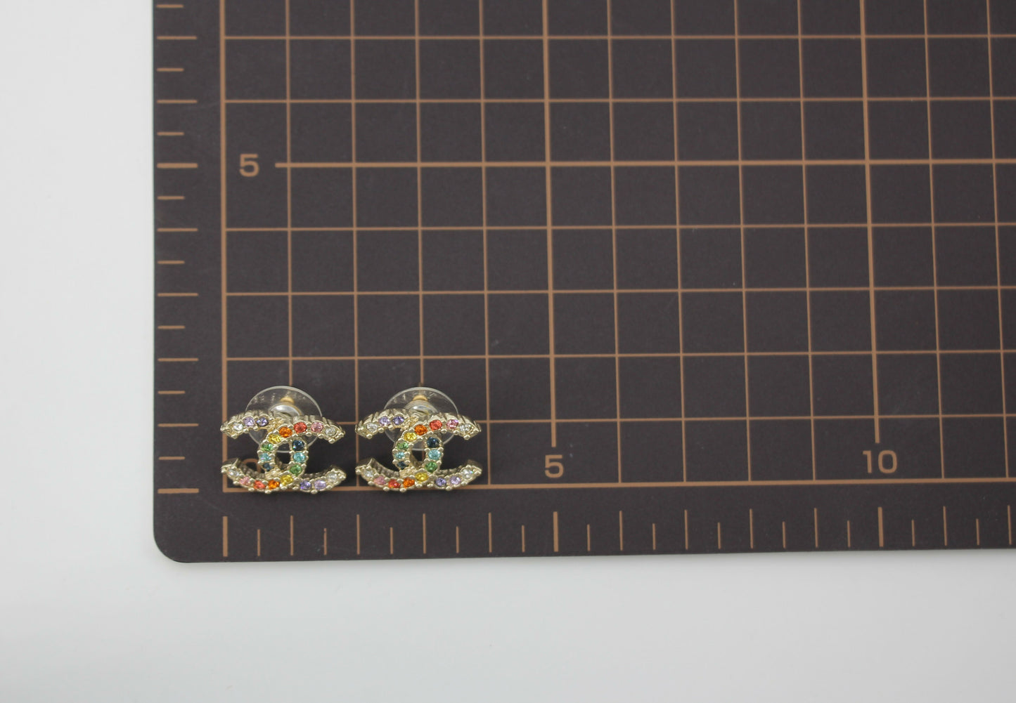 Chanel A19S Rhinestone Multicoloured CC Logo Stud Earrings
