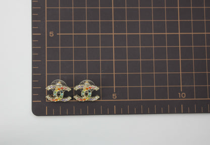 Chanel A19S Rhinestone Multicoloured CC Logo Stud Earrings