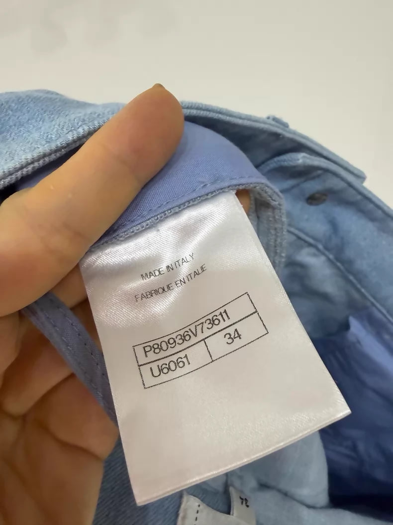 Chanel 26C Blue and White Gradient Striped Wide-Leg Jeans