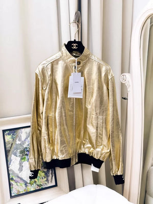 Chanel 23C gold champagne bomber jacket