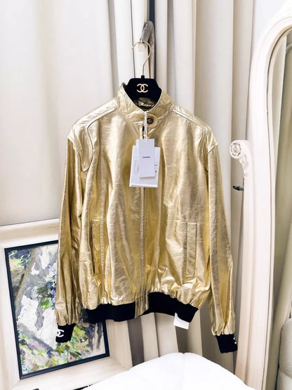 Chanel 23C gold champagne bomber jacket