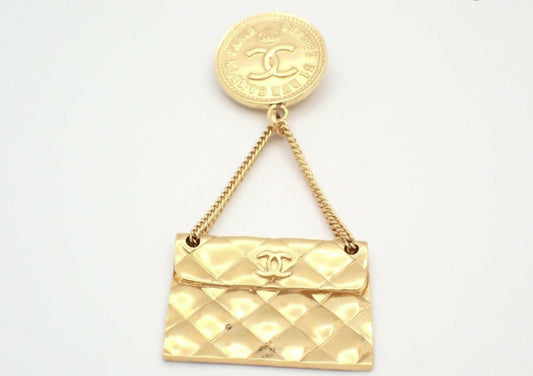 Chanel Vintage Gold Plated Handbag Charm CC Logo Brooch