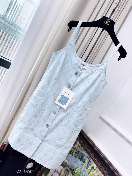 Chanel 26M blue quilted denim dress