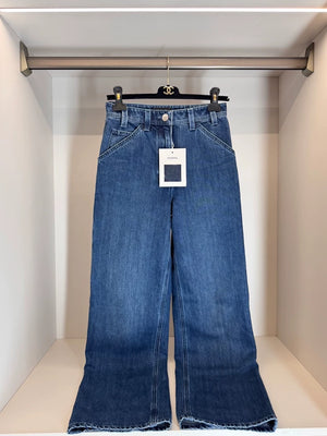 Chanel 26P Dark Straight-Leg Jeans with Large Double C Logo