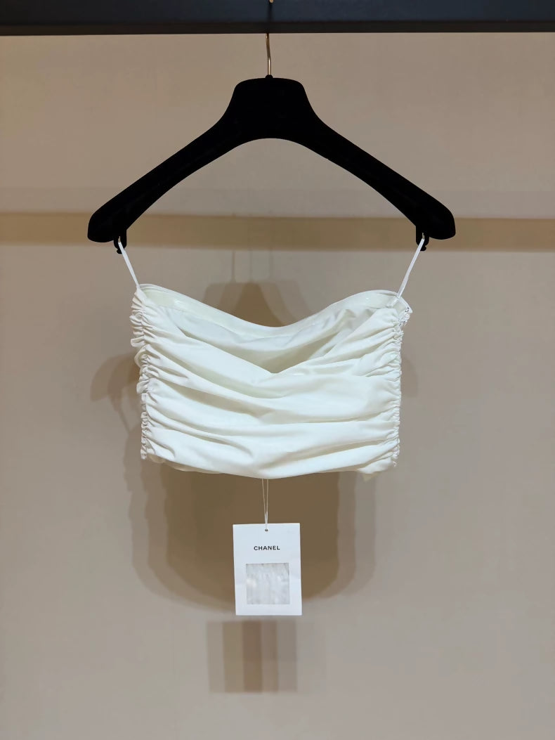 Chanel 23C runway white pleated strapless top