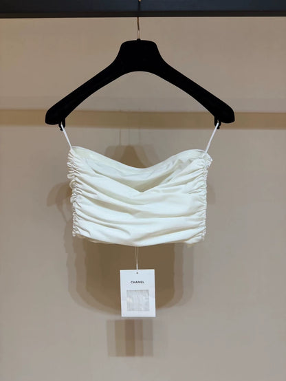 Chanel 23C runway white pleated strapless top