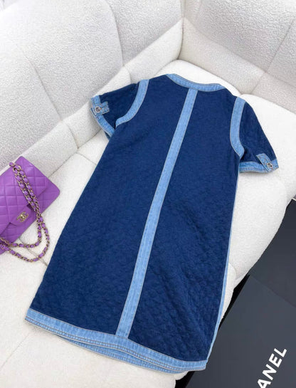 Chanel diamond button blue denim dress