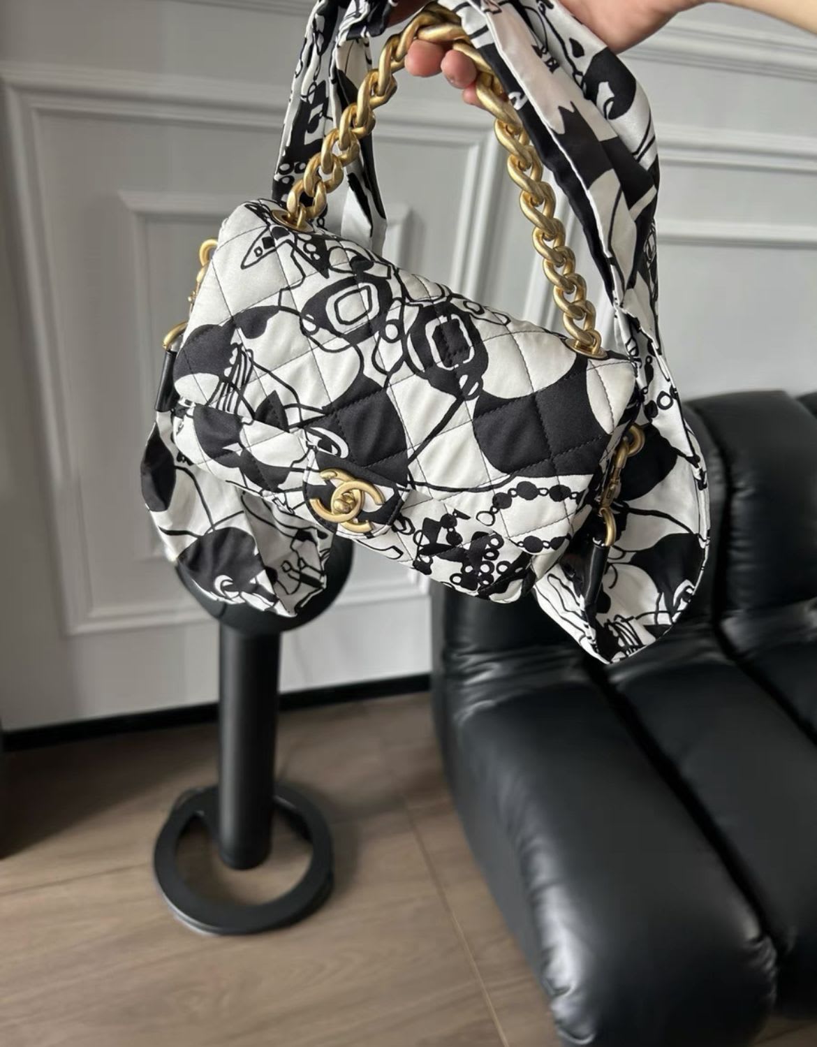 Chanel black and white graffiti bag