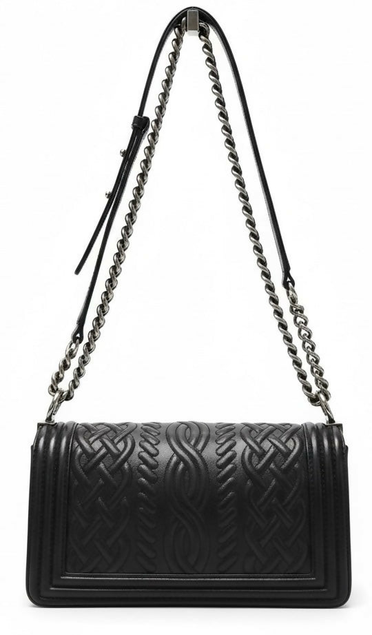 Chanel 13A Edinburgh Black Lambskin Medium Embossed Celtic Knot Boy Flap Bag