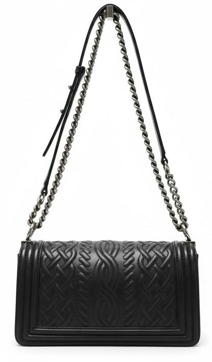 Chanel 13A Edinburgh Black Lambskin Medium Embossed Celtic Knot Boy Flap Bag