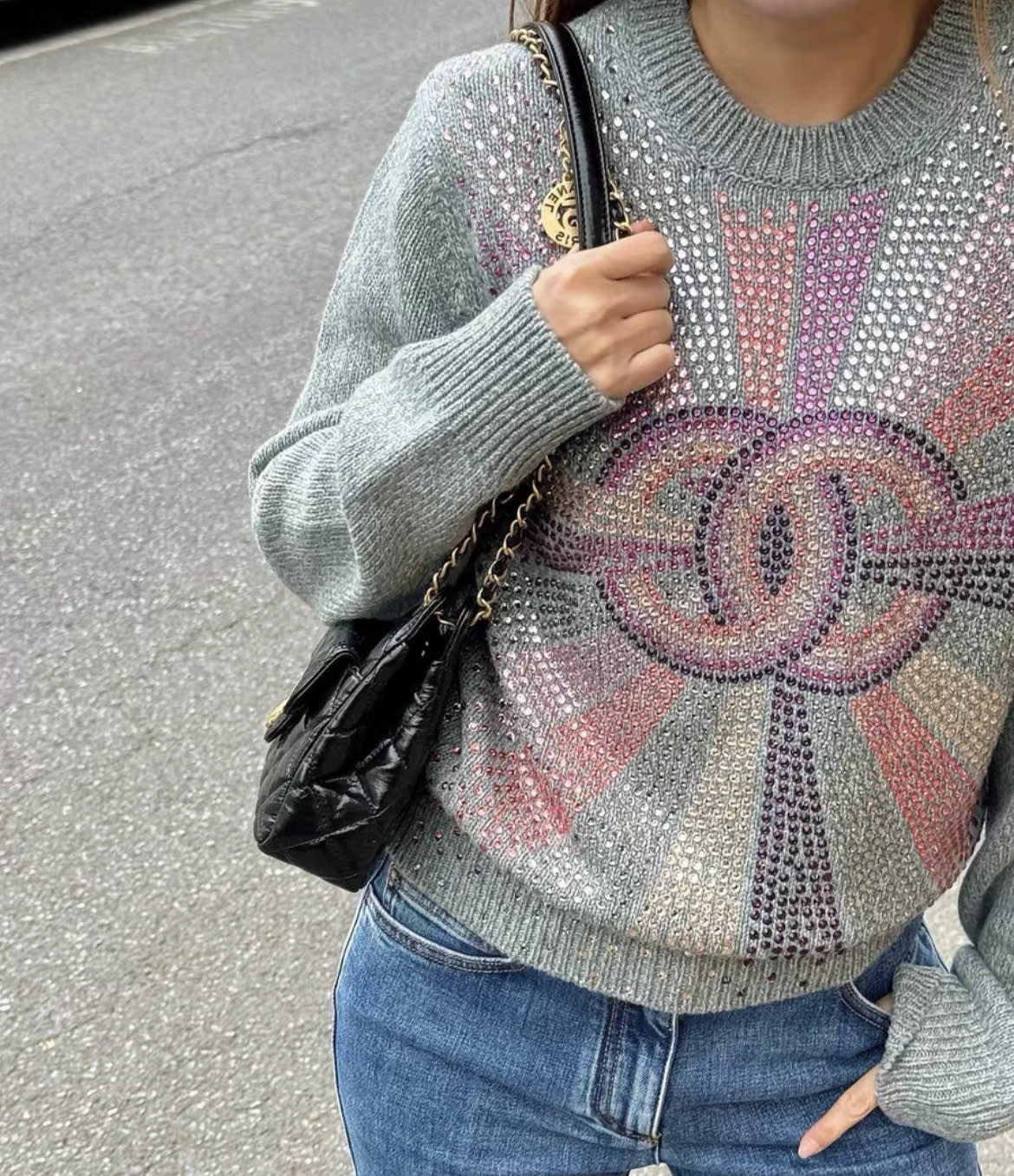 Chanel 2022 AW grey color diamond sweater fr34