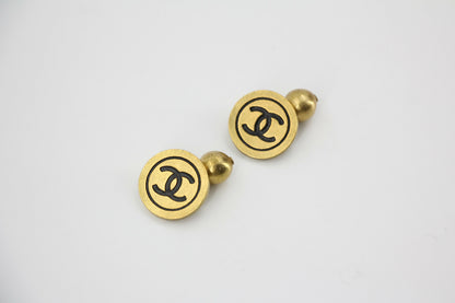Chanel Vintage 94A Metal Black CC Round Gold Cufflinks/Buttons