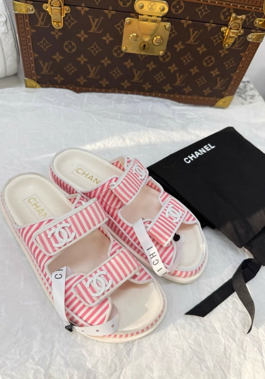 Chanel pink striped sandals