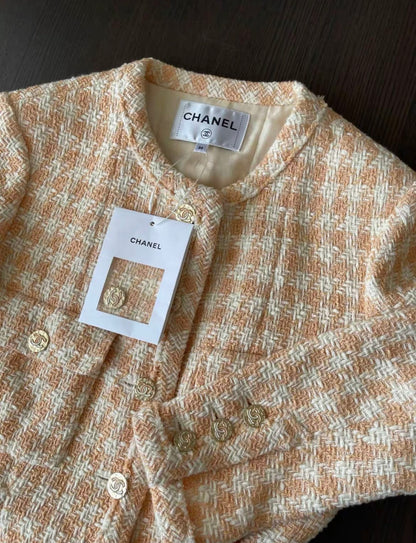 chanel 23s houndstooth light orange plaid jacket