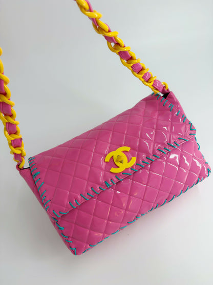 Chanel 1994 Vintage Pink Vinyl Jumbo Flap Bag