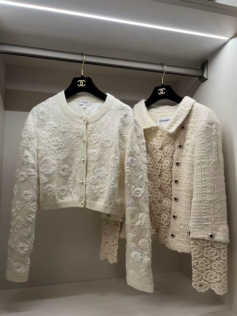 Chanel 21s sequined embroidered white cardigan