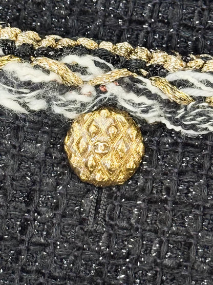 Chanel 25K Black tweed coat with Silver gold details