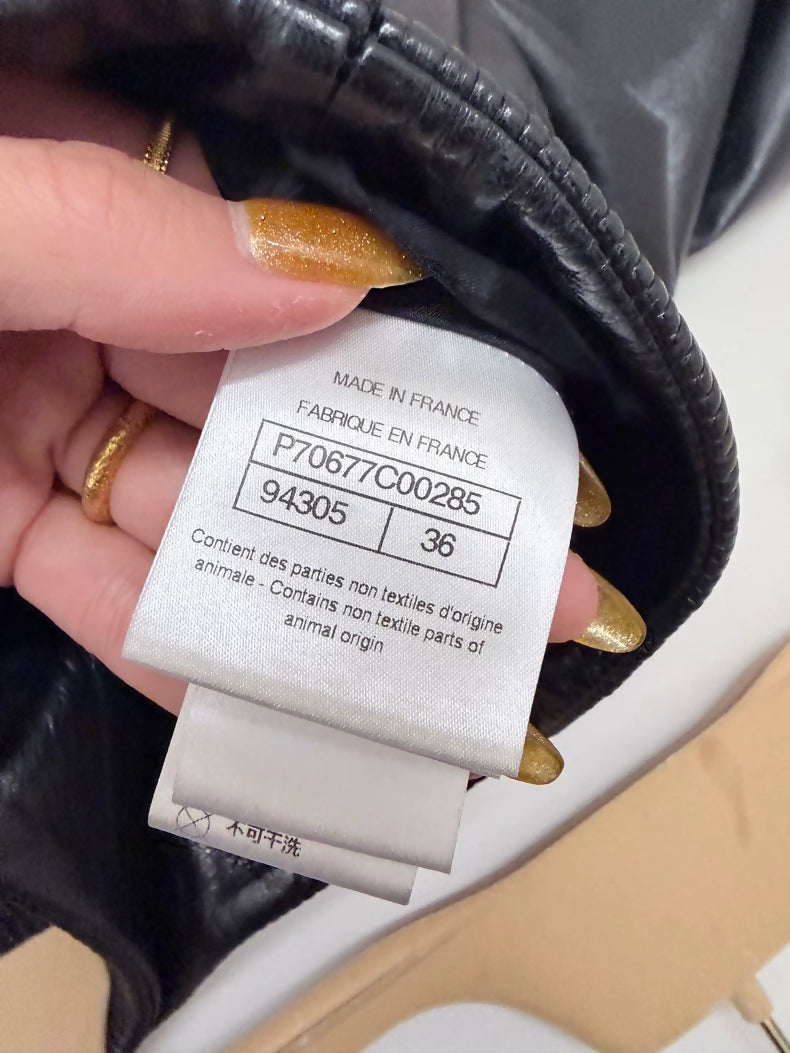Chanel 21S Black Lambskin Leather Skirt