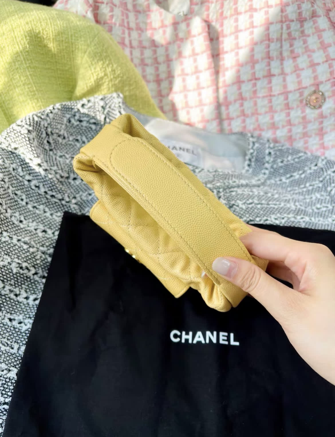 Chanel 23 Yellow Lychee Leather Hula Hoop Clutch