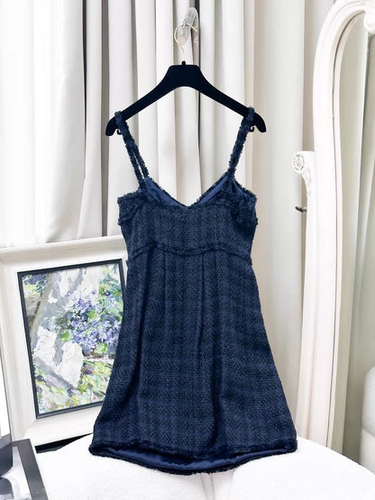 Chanel 07P blue-black plaid tweed jacket & dress set