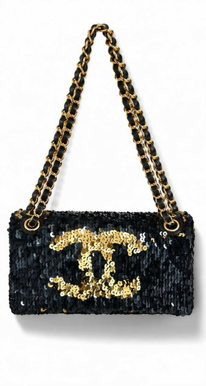 Chanel 08C Blue/Gold Metallic Sequins Summer Nights Medium Flap Bag