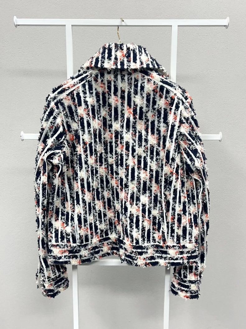 Chanel 19N black 
white denim tweed jacket