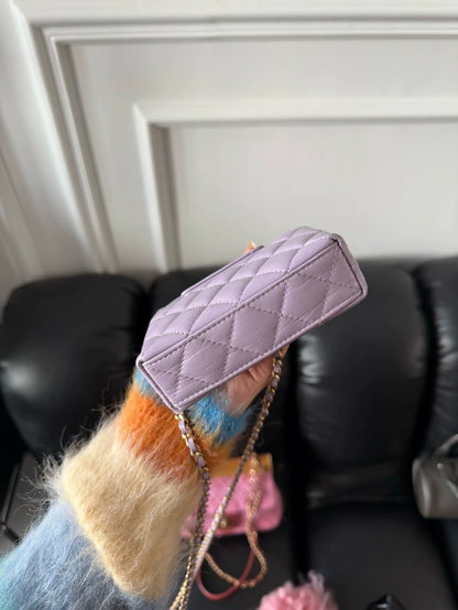 Chanel 24p purple Kelly nano mini chain bag